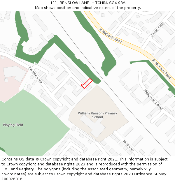 111, BENSLOW LANE, HITCHIN, SG4 9RA: Location map and indicative extent of plot