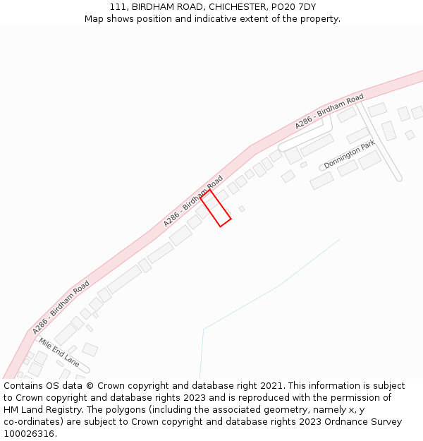 111, BIRDHAM ROAD, CHICHESTER, PO20 7DY: Location map and indicative extent of plot