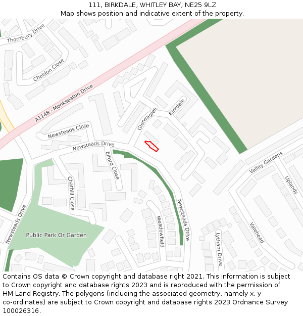 111, BIRKDALE, WHITLEY BAY, NE25 9LZ: Location map and indicative extent of plot