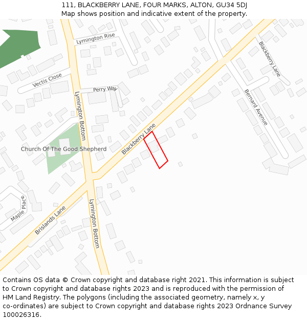 111, BLACKBERRY LANE, FOUR MARKS, ALTON, GU34 5DJ: Location map and indicative extent of plot