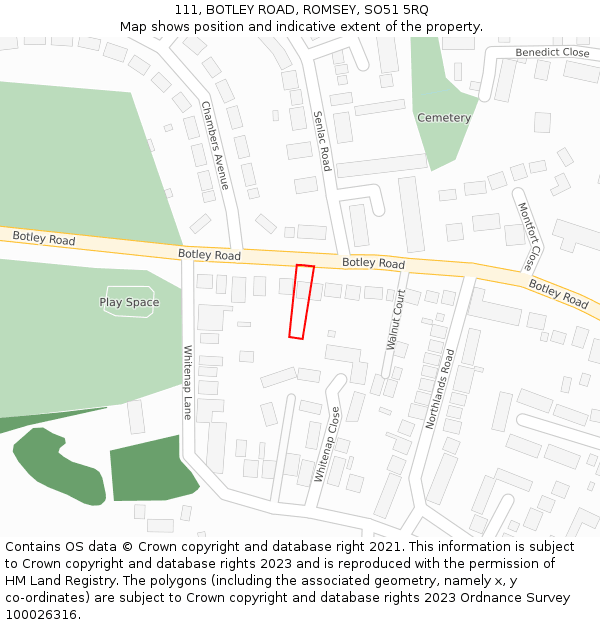 111, BOTLEY ROAD, ROMSEY, SO51 5RQ: Location map and indicative extent of plot