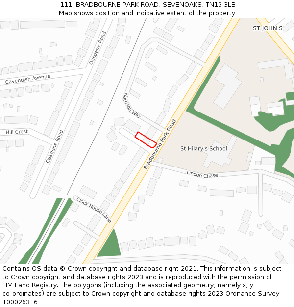 111, BRADBOURNE PARK ROAD, SEVENOAKS, TN13 3LB: Location map and indicative extent of plot