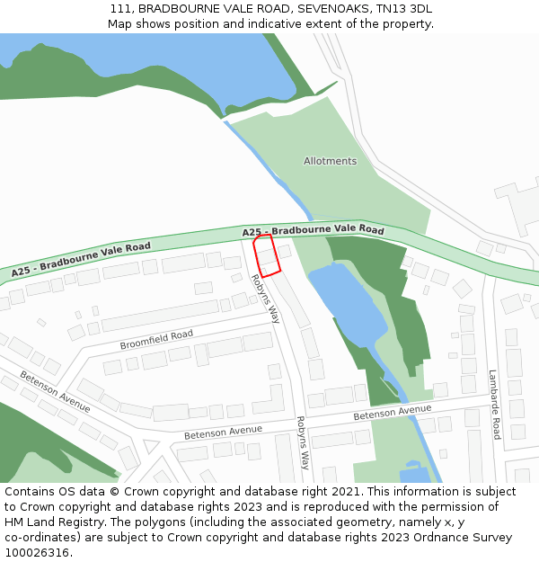 111, BRADBOURNE VALE ROAD, SEVENOAKS, TN13 3DL: Location map and indicative extent of plot