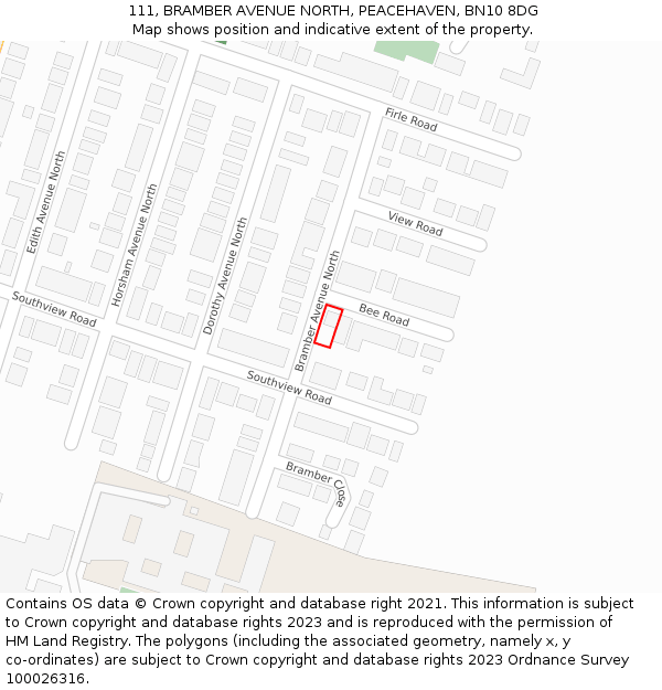 111, BRAMBER AVENUE NORTH, PEACEHAVEN, BN10 8DG: Location map and indicative extent of plot