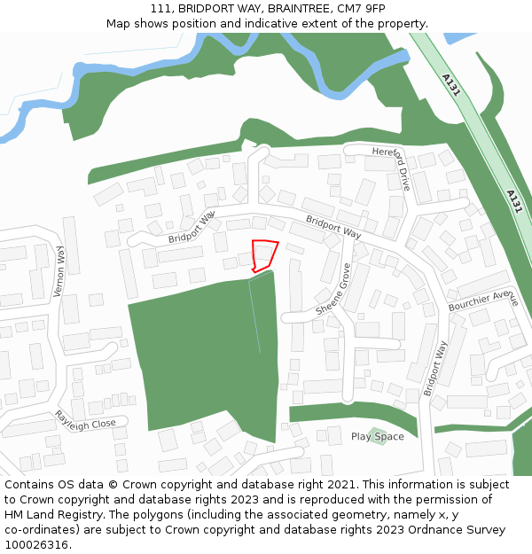 111, BRIDPORT WAY, BRAINTREE, CM7 9FP: Location map and indicative extent of plot