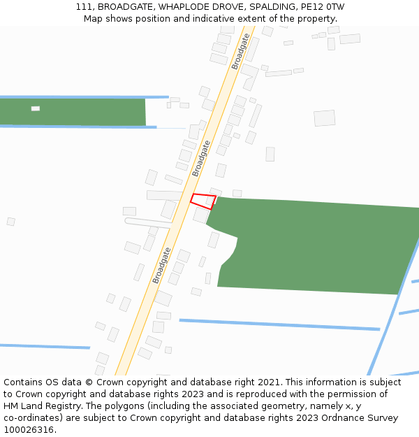 111, BROADGATE, WHAPLODE DROVE, SPALDING, PE12 0TW: Location map and indicative extent of plot