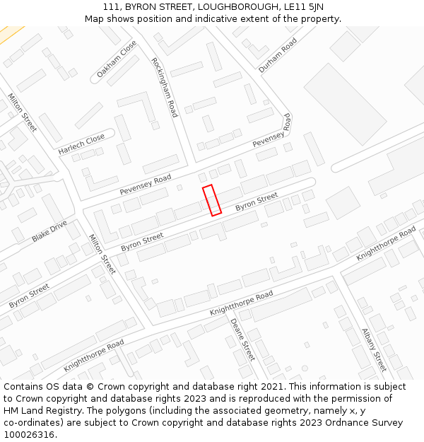 111, BYRON STREET, LOUGHBOROUGH, LE11 5JN: Location map and indicative extent of plot