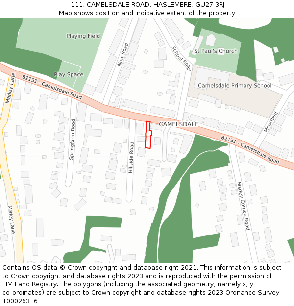 111, CAMELSDALE ROAD, HASLEMERE, GU27 3RJ: Location map and indicative extent of plot