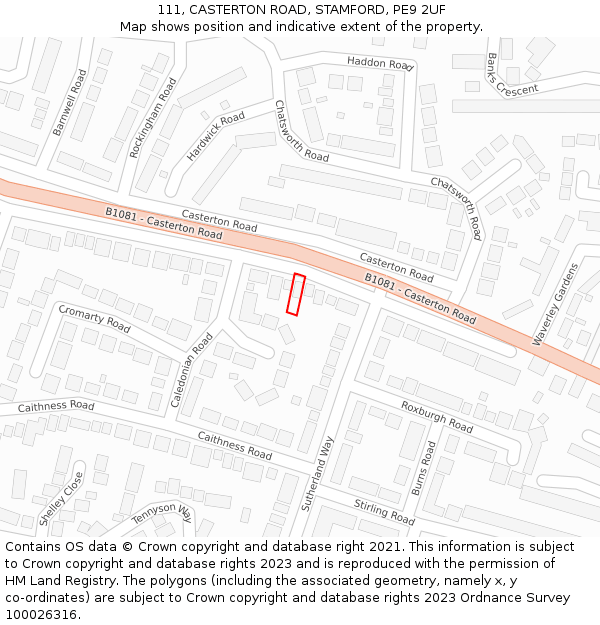 111, CASTERTON ROAD, STAMFORD, PE9 2UF: Location map and indicative extent of plot