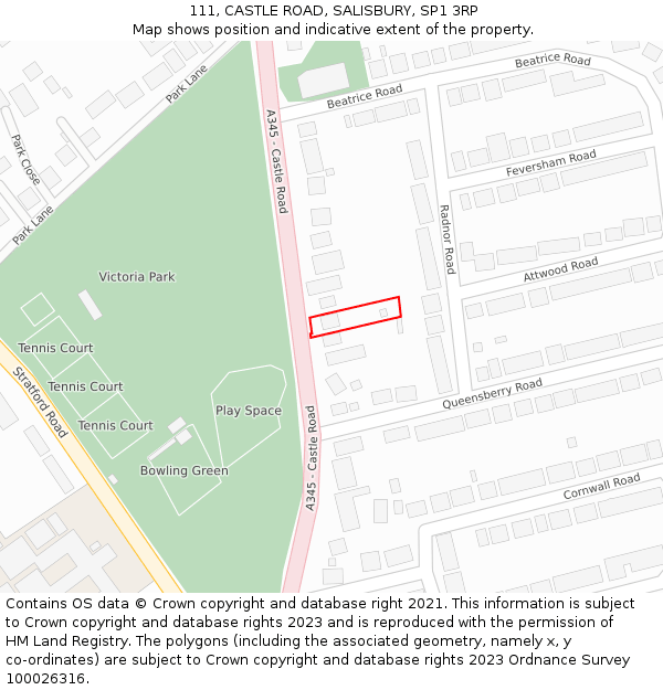 111, CASTLE ROAD, SALISBURY, SP1 3RP: Location map and indicative extent of plot