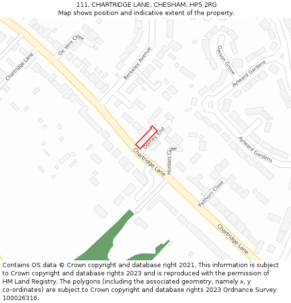 111, CHARTRIDGE LANE, CHESHAM, HP5 2RG: Location map and indicative extent of plot