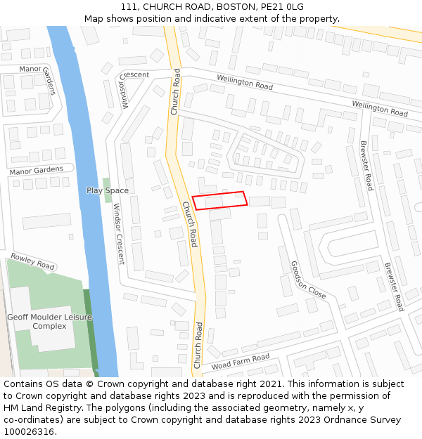 111, CHURCH ROAD, BOSTON, PE21 0LG: Location map and indicative extent of plot