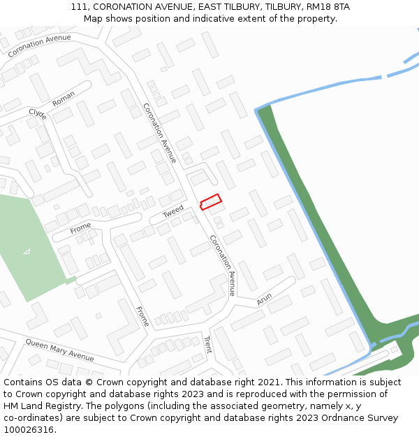 111, CORONATION AVENUE, EAST TILBURY, TILBURY, RM18 8TA: Location map and indicative extent of plot