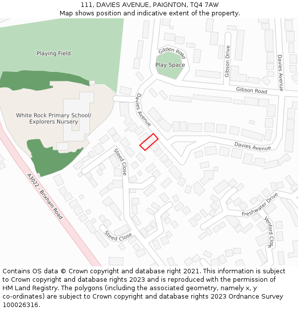 111, DAVIES AVENUE, PAIGNTON, TQ4 7AW: Location map and indicative extent of plot