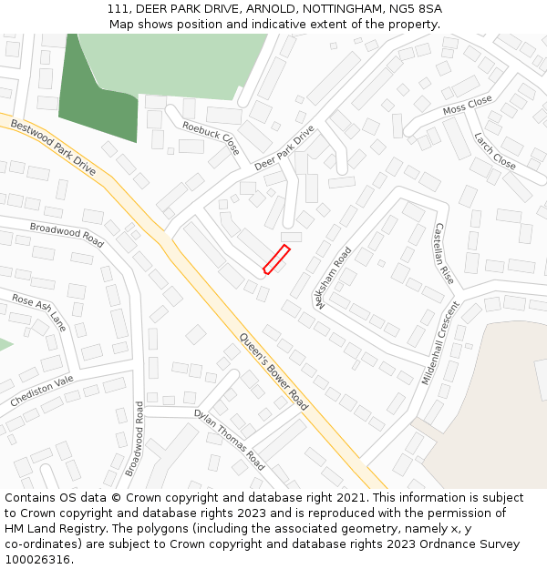 111, DEER PARK DRIVE, ARNOLD, NOTTINGHAM, NG5 8SA: Location map and indicative extent of plot