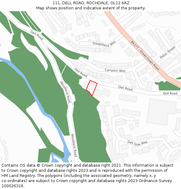 111, DELL ROAD, ROCHDALE, OL12 6AZ: Location map and indicative extent of plot