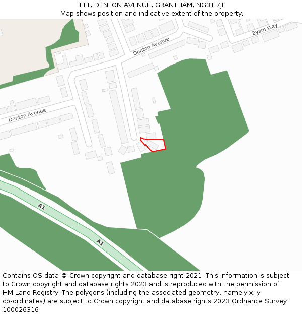 111, DENTON AVENUE, GRANTHAM, NG31 7JF: Location map and indicative extent of plot