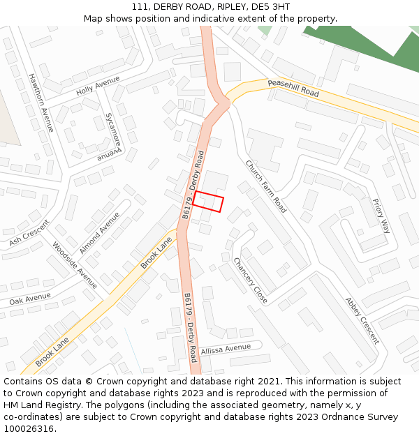 111, DERBY ROAD, RIPLEY, DE5 3HT: Location map and indicative extent of plot