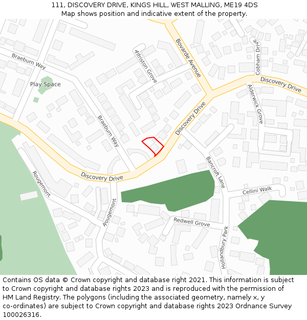 111, DISCOVERY DRIVE, KINGS HILL, WEST MALLING, ME19 4DS: Location map and indicative extent of plot