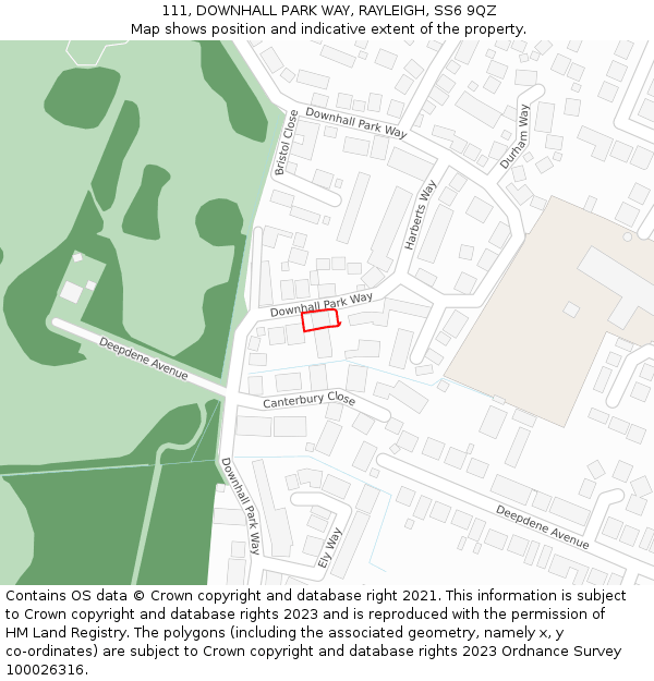 111, DOWNHALL PARK WAY, RAYLEIGH, SS6 9QZ: Location map and indicative extent of plot