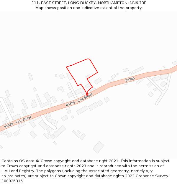 111, EAST STREET, LONG BUCKBY, NORTHAMPTON, NN6 7RB: Location map and indicative extent of plot