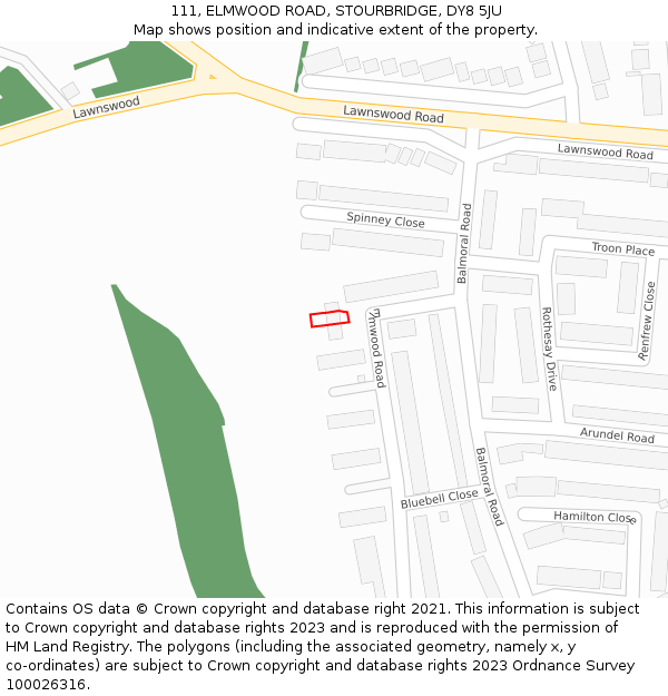 111, ELMWOOD ROAD, STOURBRIDGE, DY8 5JU: Location map and indicative extent of plot