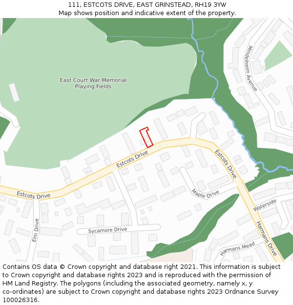 111, ESTCOTS DRIVE, EAST GRINSTEAD, RH19 3YW: Location map and indicative extent of plot