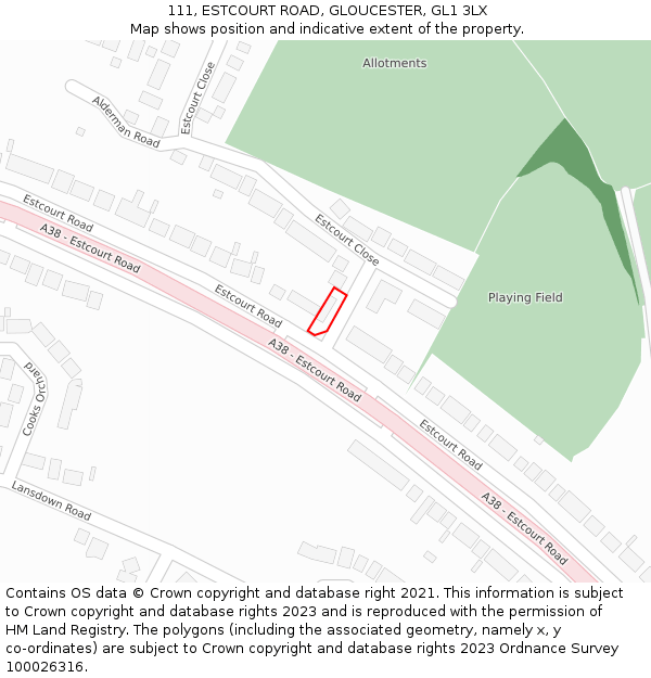 111, ESTCOURT ROAD, GLOUCESTER, GL1 3LX: Location map and indicative extent of plot