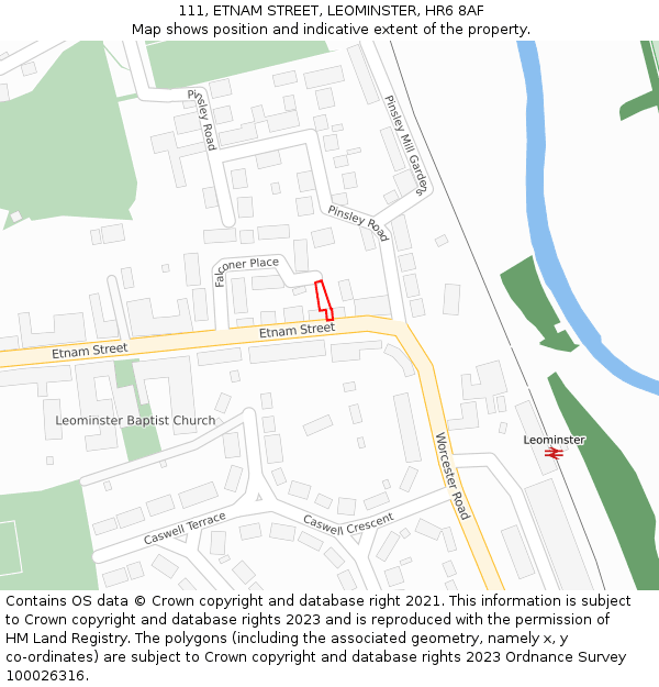 111, ETNAM STREET, LEOMINSTER, HR6 8AF: Location map and indicative extent of plot