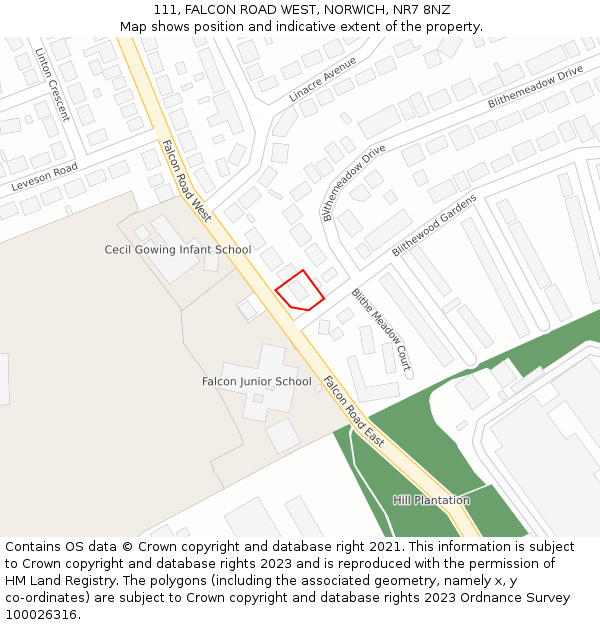 111, FALCON ROAD WEST, NORWICH, NR7 8NZ: Location map and indicative extent of plot