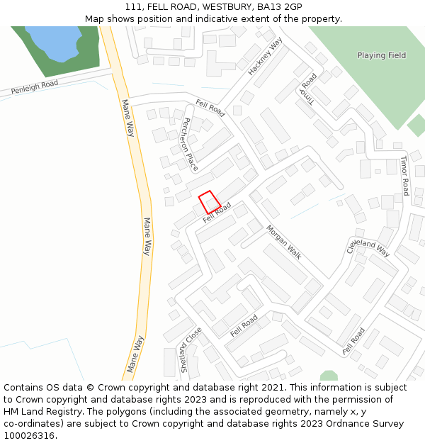 111, FELL ROAD, WESTBURY, BA13 2GP: Location map and indicative extent of plot