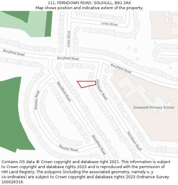 111, FERNDOWN ROAD, SOLIHULL, B91 2AX: Location map and indicative extent of plot