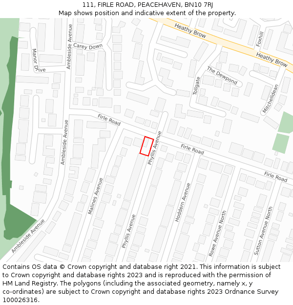 111, FIRLE ROAD, PEACEHAVEN, BN10 7RJ: Location map and indicative extent of plot