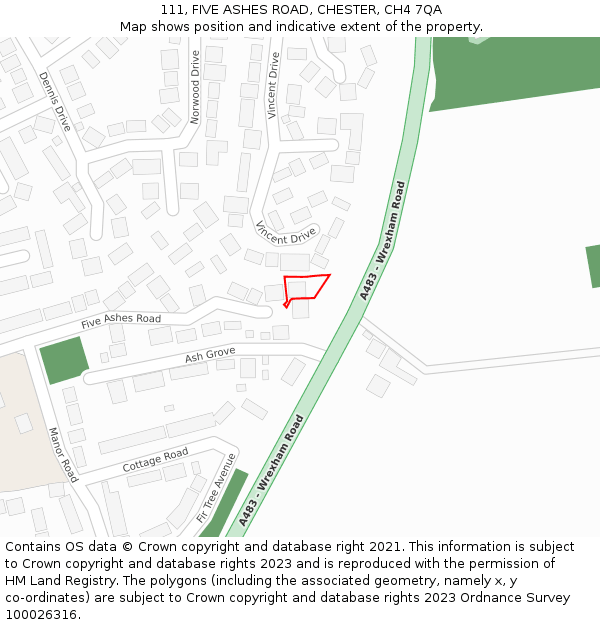 111, FIVE ASHES ROAD, CHESTER, CH4 7QA: Location map and indicative extent of plot