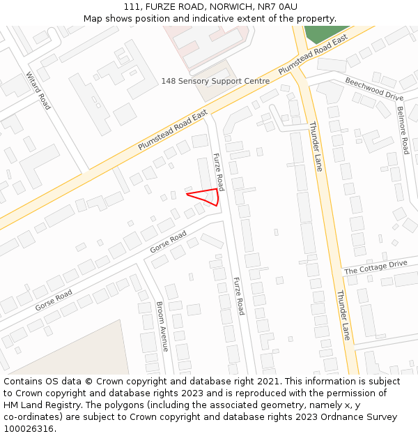 111, FURZE ROAD, NORWICH, NR7 0AU: Location map and indicative extent of plot