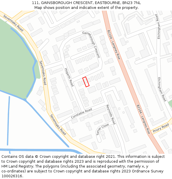 111, GAINSBOROUGH CRESCENT, EASTBOURNE, BN23 7NL: Location map and indicative extent of plot