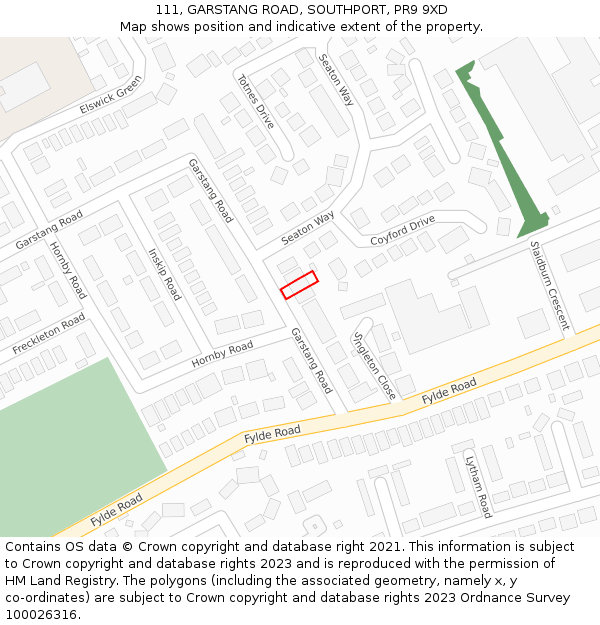 111, GARSTANG ROAD, SOUTHPORT, PR9 9XD: Location map and indicative extent of plot