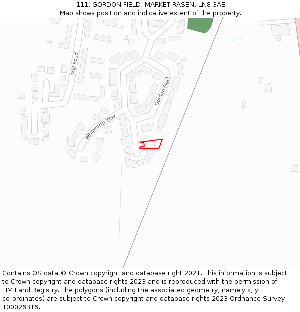 111, GORDON FIELD, MARKET RASEN, LN8 3AE: Location map and indicative extent of plot