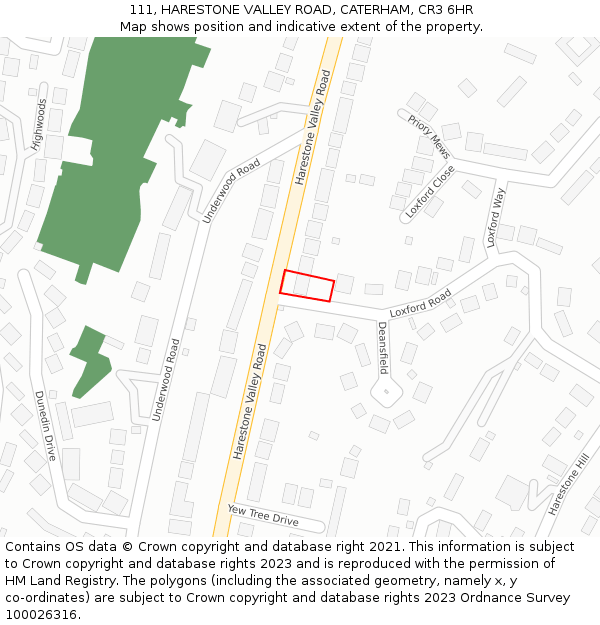 111, HARESTONE VALLEY ROAD, CATERHAM, CR3 6HR: Location map and indicative extent of plot