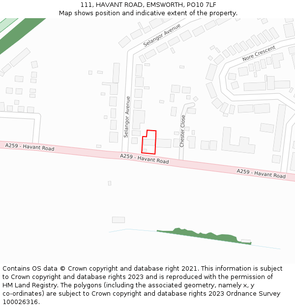 111, HAVANT ROAD, EMSWORTH, PO10 7LF: Location map and indicative extent of plot
