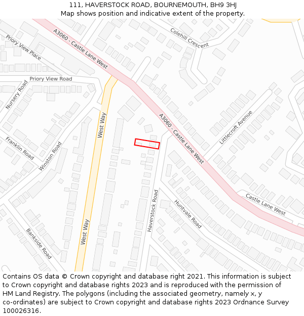 111, HAVERSTOCK ROAD, BOURNEMOUTH, BH9 3HJ: Location map and indicative extent of plot