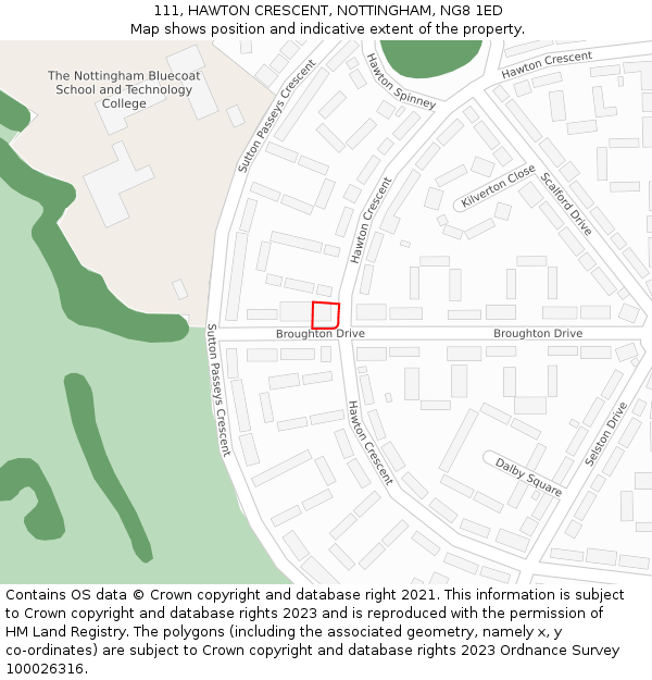 111, HAWTON CRESCENT, NOTTINGHAM, NG8 1ED: Location map and indicative extent of plot