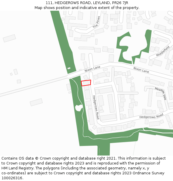 111, HEDGEROWS ROAD, LEYLAND, PR26 7JR: Location map and indicative extent of plot