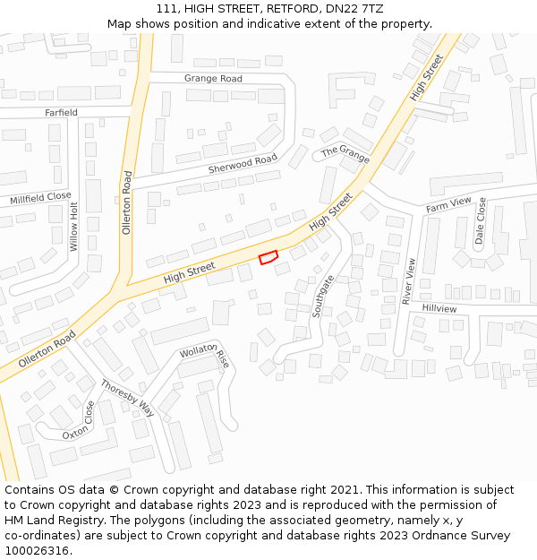 111, HIGH STREET, RETFORD, DN22 7TZ: Location map and indicative extent of plot