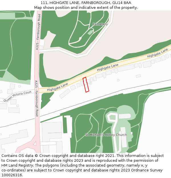 111, HIGHGATE LANE, FARNBOROUGH, GU14 8AA: Location map and indicative extent of plot