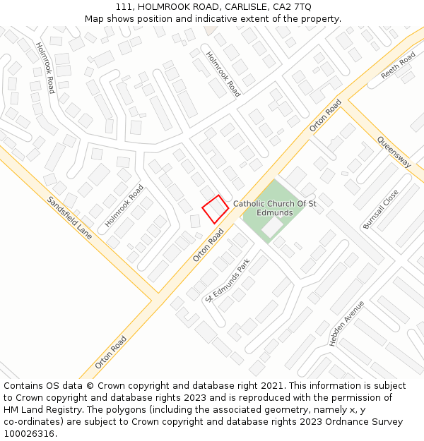 111, HOLMROOK ROAD, CARLISLE, CA2 7TQ: Location map and indicative extent of plot