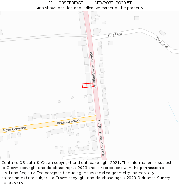 111, HORSEBRIDGE HILL, NEWPORT, PO30 5TL: Location map and indicative extent of plot