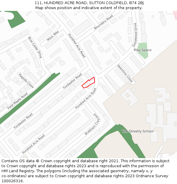 111, HUNDRED ACRE ROAD, SUTTON COLDFIELD, B74 2BJ: Location map and indicative extent of plot