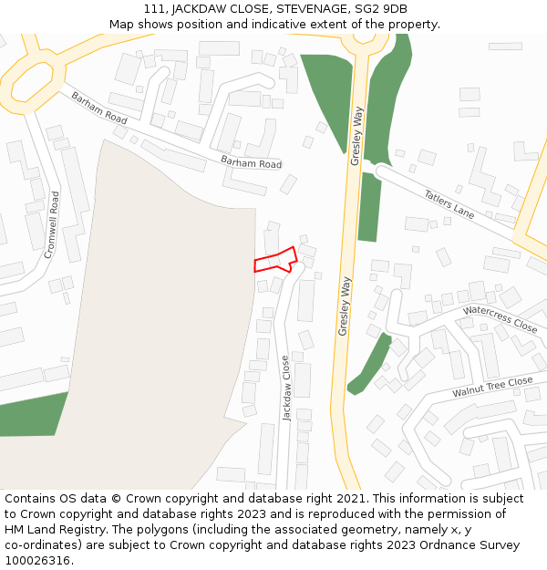 111, JACKDAW CLOSE, STEVENAGE, SG2 9DB: Location map and indicative extent of plot