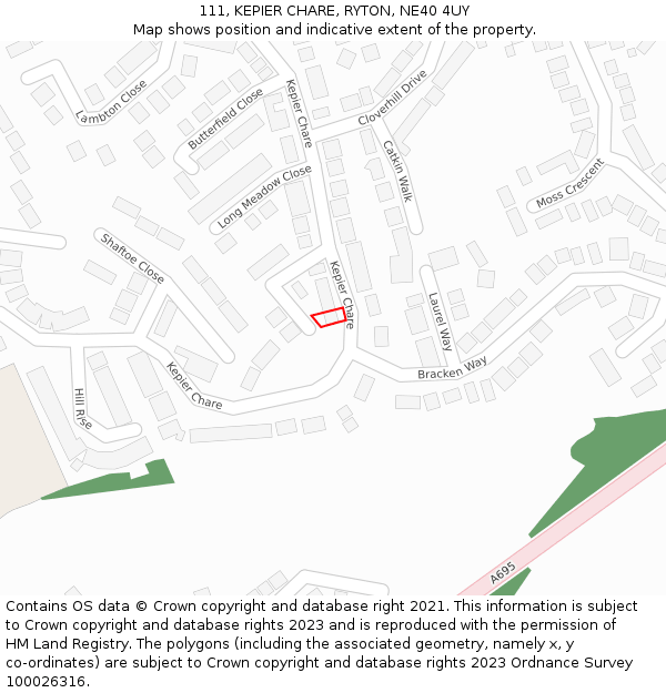 111, KEPIER CHARE, RYTON, NE40 4UY: Location map and indicative extent of plot